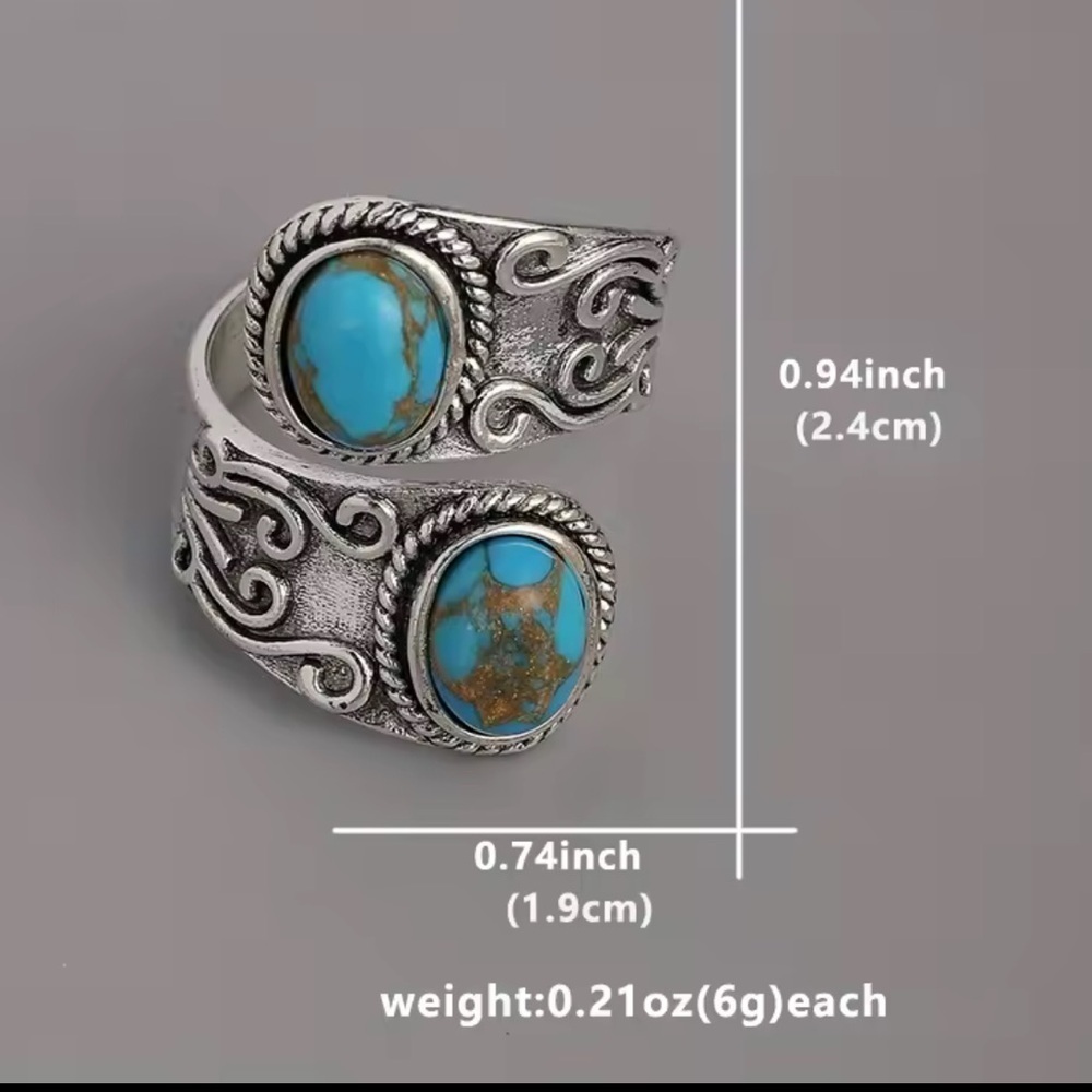 Vintage Turquoise Stone Silver Boho Style Ring - Picture 6 of 7